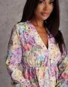pretty Rochie Galbenă cu Imprimeu Floral cu croi evazat cu decolteu în V Janellia