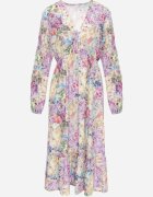 pretty Rochie Galbenă cu Imprimeu Floral cu croi evazat cu decolteu în V Janellia