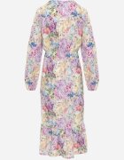 pretty Rochie Galbenă cu Imprimeu Floral cu croi evazat cu decolteu în V Janellia