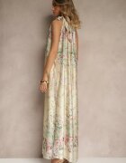 pretty Rochie Galbenă din Satin Decorată cu Model Floral și cu Legătură Fenalesa