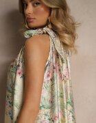 pretty Rochie Galbenă din Satin Decorată cu Model Floral și cu Legătură Fenalesa