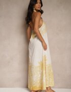 pretty Rochie Galbenă din Viscoză Decorată cu Legătură și cu Model cu Palmieri Folenella