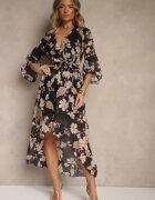 pretty Rochie Neagră Asimetrică din Bumbac cu Decolteu Petrecut și Cordon Legat Nitilira