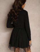 pretty Rochie neagră cu decolteu petrecut și tull la bază cu cordon Kailana