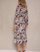 pretty Rochie Neagră cu Imprimeu Floral cu Croi Evazat cu Decolteu în V Janellia