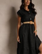 pretty Rochie Neagră cu nasturi și curea din împletitură Fillona