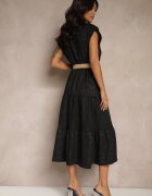 pretty Rochie Neagră cu nasturi și curea din împletitură Fillona