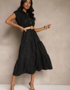 pretty Rochie Neagră cu nasturi și curea din împletitură Fillona