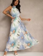 pretty Rochie Plisată Albastră cu Legătură și Curea cu Cataramă Nitolia
