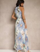 pretty Rochie Plisată Albastră cu Legătură și Curea cu Cataramă Nitolia