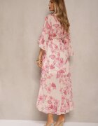 pretty Rochie Roz Asimetrică din Bumbac cu Decolteu Petrecut și Cordon Legat Nitilira