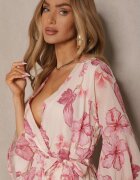 pretty Rochie Roz Asimetrică din Bumbac cu Decolteu Petrecut și Cordon Legat Nitilira