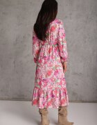 pretty Rochie roz cu imprimeu floral cu croială evazată și decolteu în V Janellia