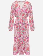 pretty Rochie roz cu imprimeu floral cu croială evazată și decolteu în V Janellia