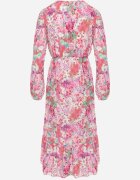 pretty Rochie roz cu imprimeu floral cu croială evazată și decolteu în V Janellia