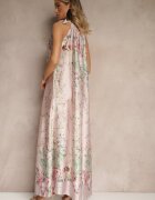 pretty Rochie Roz deschisă din Satin Decorată cu model floral și Cordon Fenalesa