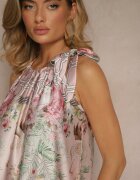 pretty Rochie Roz deschisă din Satin Decorată cu model floral și Cordon Fenalesa