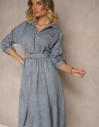 pretty Rochie tip cămașă albastră cu curea cu cataramă și buzunar Parmio