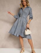pretty Rochie tip cămașă albastră cu curea cu cataramă și buzunar Parmio