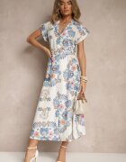 pretty Rochie tip cămașă Albastră din viscoză cu un cordon suplimentar Nitapinia