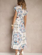 pretty Rochie tip cămașă Albastră din viscoză cu un cordon suplimentar Nitapinia