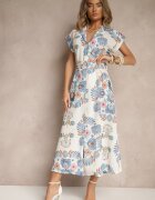 pretty Rochie tip cămașă Albastră din viscoză cu un cordon suplimentar Nitapinia