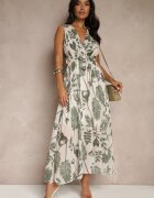 pretty Rochie Verde cu viscoză cu decolteu petrecut și curea legată Natisolve