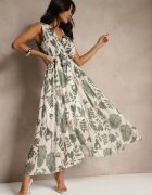pretty Rochie Verde cu viscoză cu decolteu petrecut și curea legată Natisolve