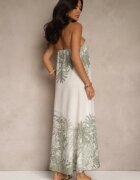 pretty Rochie Verde din Viscoză Decorată cu Legătură și cu Model de Palme Folenella