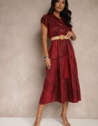 pretty Rochie Vișinie cu nasturi și curea din împletitură Fillona