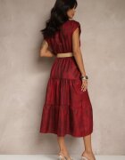 pretty Rochie Vișinie cu nasturi și curea din împletitură Fillona