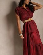 pretty Rochie Vișinie cu nasturi și curea din împletitură Fillona