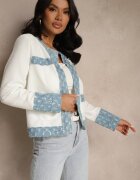pretty Sacou Alb-Albastru cu croială tip cutie cu decorațiuni în relief Ranolea