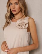 pretty Salopetă Bej cu vâscoză Decorată cu broșă floare 3D Solio