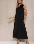 pretty Salopetă Negru din Vâscoză Decorată cu Broșă Floare 3D Solio