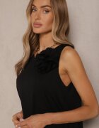 pretty Salopetă Negru din Vâscoză Decorată cu Broșă Floare 3D Solio