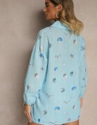 pretty Set Bleu deschis din Viscoză Cămașă și Pantaloni scurți cu Imprimeu Marin Reisoria