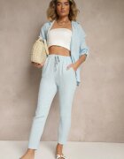 pretty Set de muselină din bumbac Albastru deschis Pantaloni și Cămașă cu mâneci reglabile Janalise