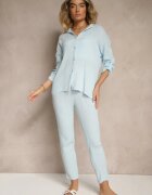 pretty Set de muselină din bumbac Albastru deschis Pantaloni și Cămașă cu mâneci reglabile Janalise