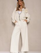 pretty Set de trening Bej deschis cu Viscoză Pantaloni cu croială largă și Bluză cu Broșă Redaella