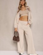 pretty Set de trening Bej închis din Viscoză Pantaloni cu croială largă și Bluză cu broșă Redaella