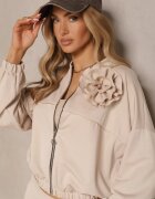 pretty Set de trening Bej închis din Viscoză Pantaloni cu croială largă și Bluză cu broșă Redaella