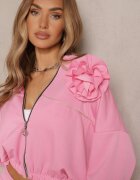 pretty Set de trening Roz din viscoză Pantaloni cu croială largă și Bluză cu broșă Redaella