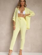 pretty Set Galben de Muselină din Bumbac Pantaloni și Cămașă cu Mâneci Reglabile Janalise