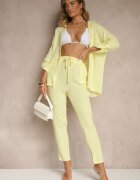 pretty Set Galben de Muselină din Bumbac Pantaloni și Cămașă cu Mâneci Reglabile Janalise