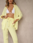 pretty Set Galben de Muselină din Bumbac Pantaloni și Cămașă cu Mâneci Reglabile Janalise