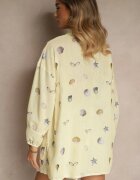 pretty Set Galben din Viscoză Cămașă și Pantaloni scurți cu Imprimeu Marin Reisoria