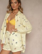 pretty Set Galben din Viscoză Cămașă și Pantaloni scurți cu Imprimeu Marin Reisoria