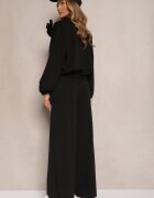 pretty Set Trening Negru cu Viscoză Pantaloni cu Croială Largă și Bluză cu Broșă Redaella