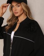 pretty Set Trening Negru cu Viscoză Pantaloni cu Croială Largă și Bluză cu Broșă Redaella